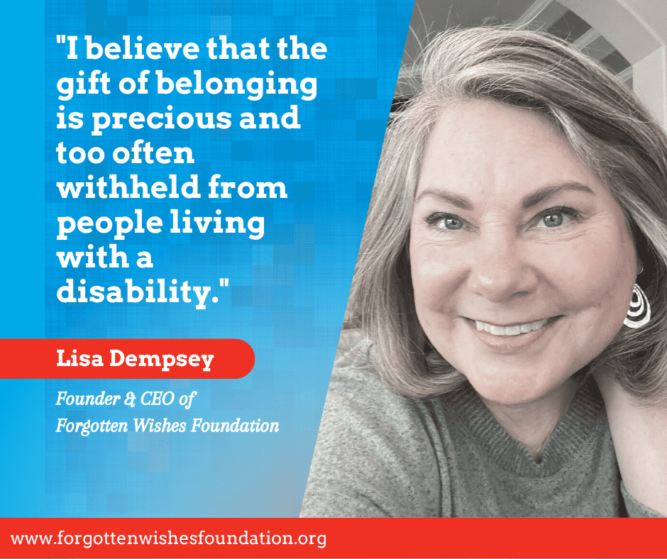 Lisa Dempsey is pictured with a quote about belonging.