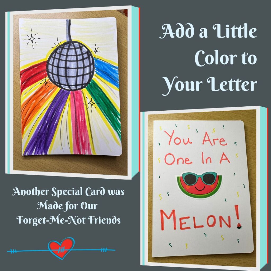 Two greeting cards handcrafted with colored pencils and cheerful designs