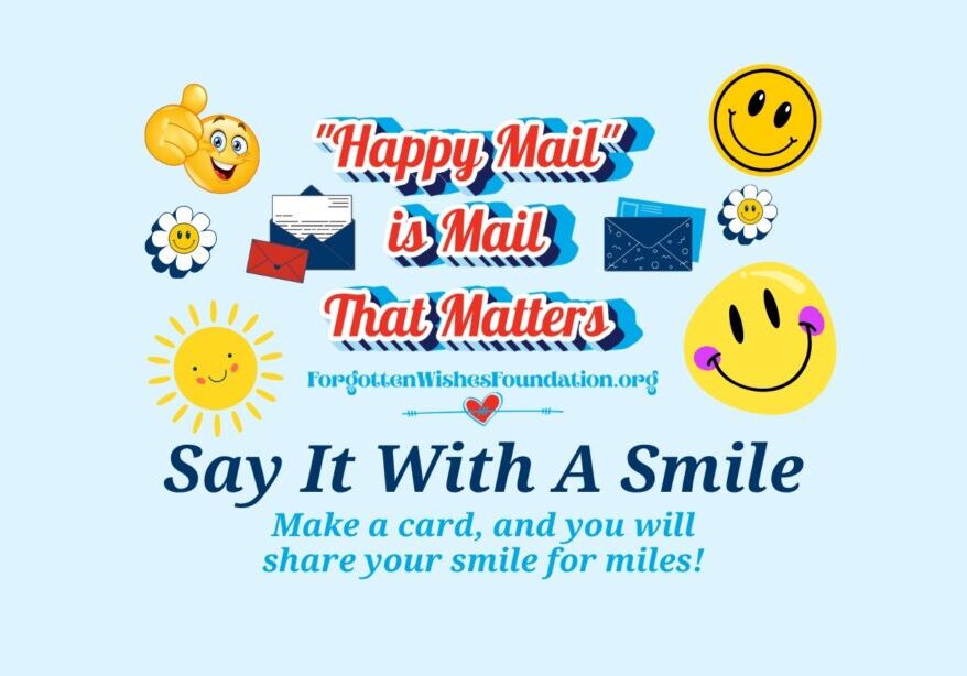 Say it with a smile and the words Happy Mail surrounded by smiley faced graphics